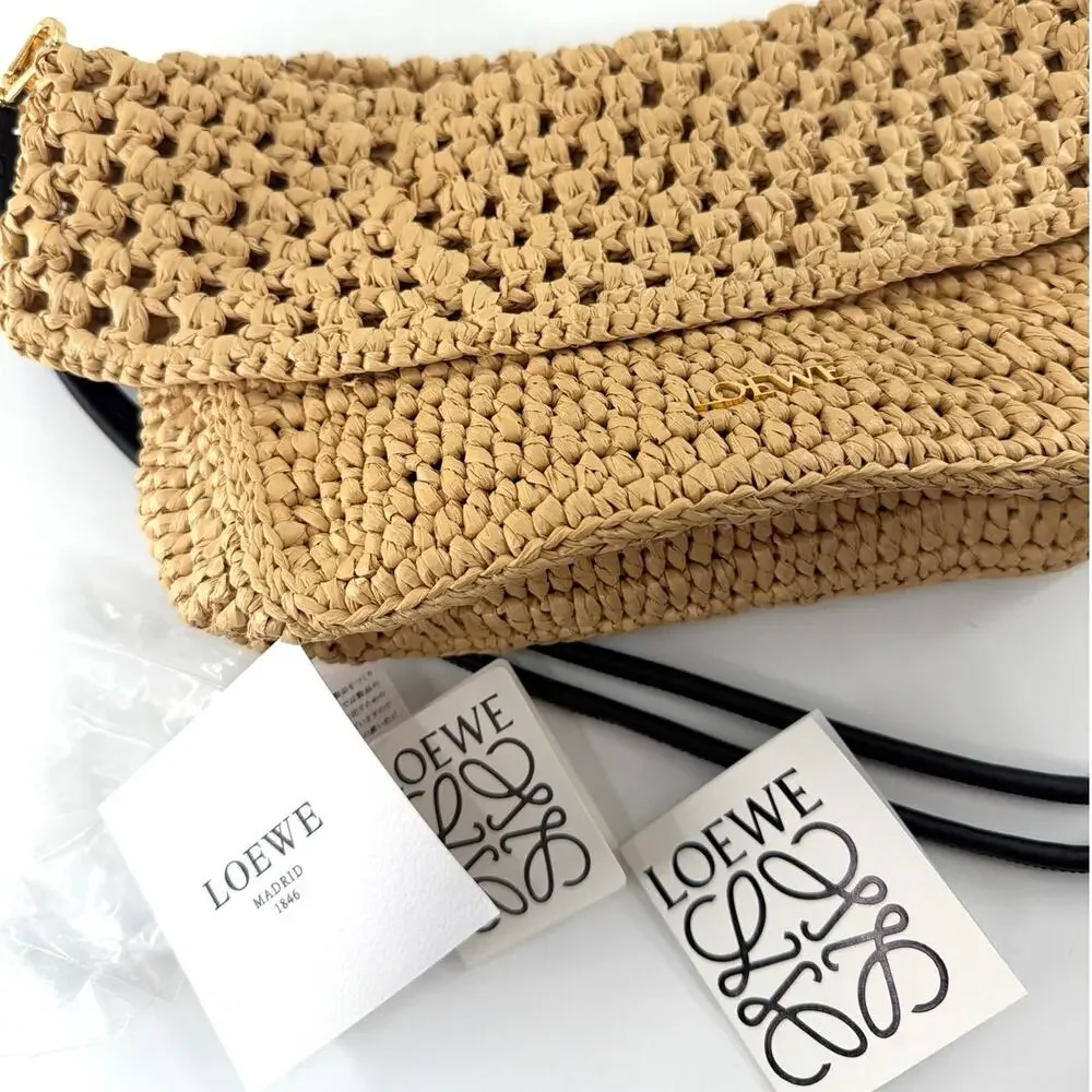 LOEWE + Paula's Ibiza Ola Medium Embellished Raffia Shoulder Bag Neutral